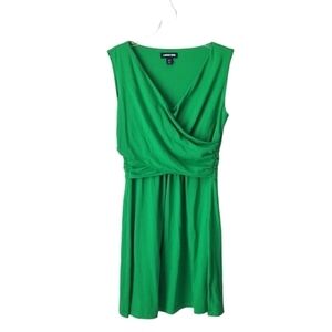 Land's End Vibrant Kelly Green V Neck Faux Wrap Dress Fit and Flare, Size S